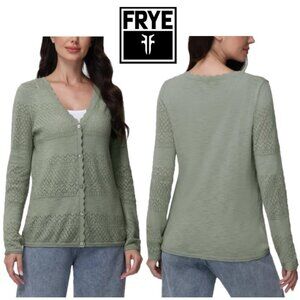 NWT Frye Women's Pointelle Cardigan, Green (Seagrass)